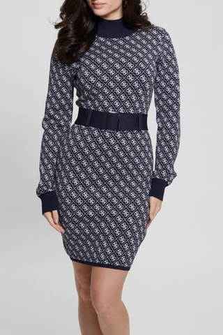 Vestido de tubo Lise - Azul marino y crudo