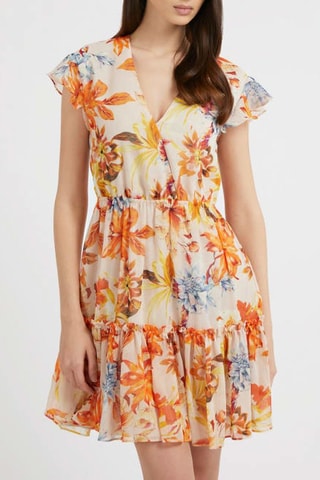 Vestido evasé Rosa - Naranja y celeste