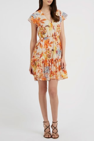 Vestido evasé Rosa - Naranja y celeste