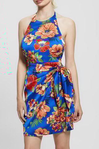 Vestido traçado Harper - Azul-real e vermelho