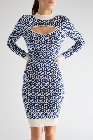 Vestido jersey Alexa - Índigo y blanco