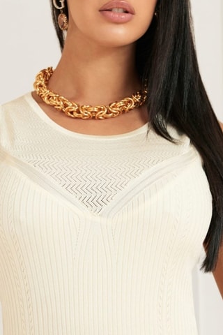 Vestido evasé bimateria - Crudo