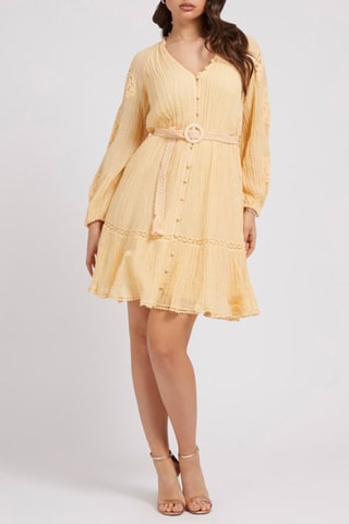 Vestido camisero de ramio - Amarillo