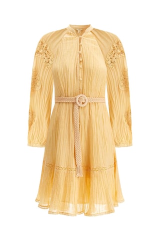 Vestido camisero de ramio - Amarillo