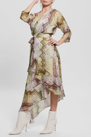 Vestido traçado - Castanho e verde-claro