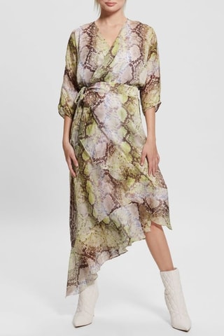 Vestido traçado - Castanho e verde-claro