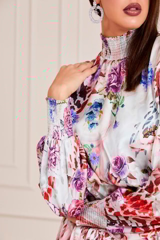 Vestido evasé - Blanco y rojo