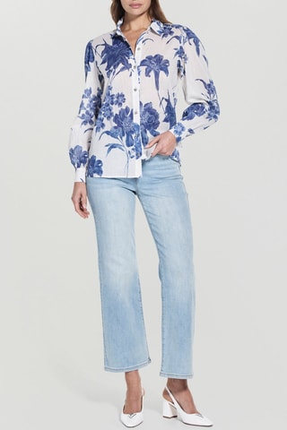 Camisa em rami Clara - Branco e azul-cobalto