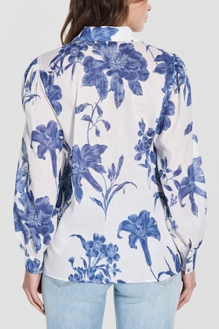 Camisa em rami Clara - Branco e azul-cobalto