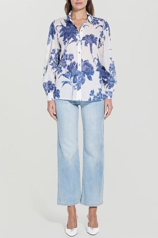 Camisa em rami Clara - Branco e azul-cobalto