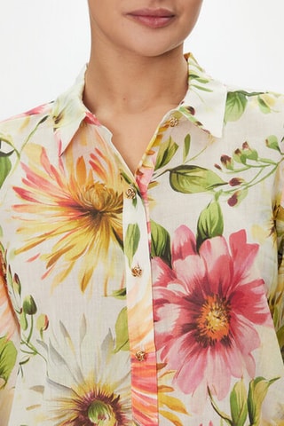 Camisa en ramie Clara - Beige y rosa