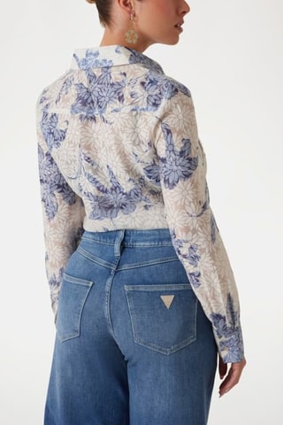 Camisa anudada Adelaide - Crudo y azul cobalto