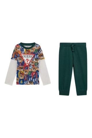 Camiseta y pantalón de chándal - Blanco y verde oscuro