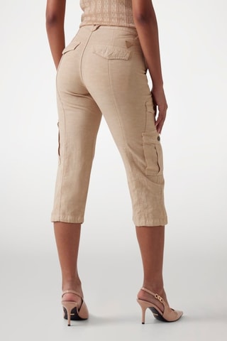 Pantacourt cargo taille haute en lin Kai - Taupe