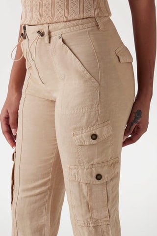 Pantacourt cargo taille haute en lin Kai - Taupe