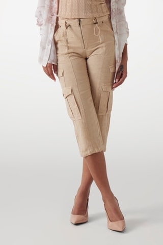 Pantacourt cargo taille haute en lin Kai - Taupe