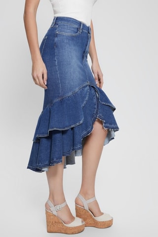 Falda asimétrica vaquera de talle alto Marina - Azul marino