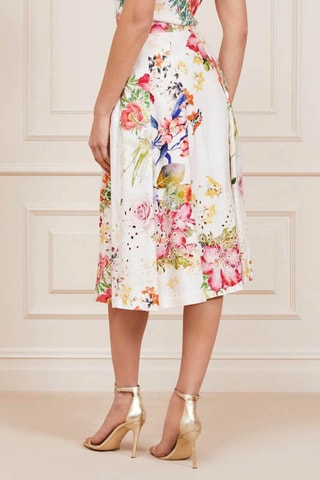 Falda evasé de lino - Blanco