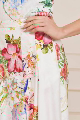 Falda evasé de lino - Blanco