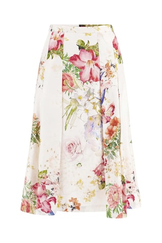 Falda evasé de lino - Blanco