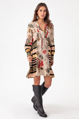 Korte Jurk - Beige en multicolor