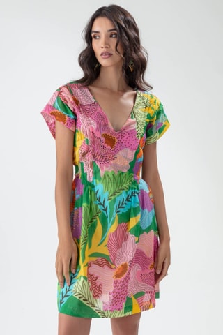 Jurk - Groen, geel en roze