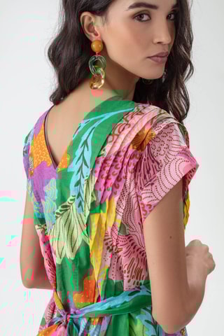 Jurk - Groen, geel en roze