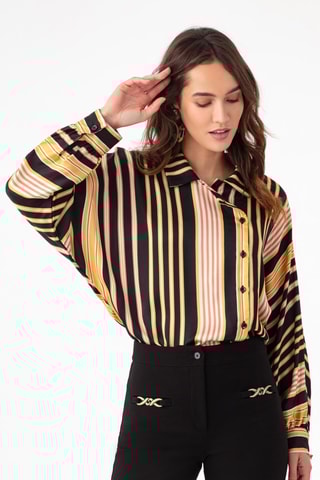 Chemisier - Blanc, noir, jaune et rose