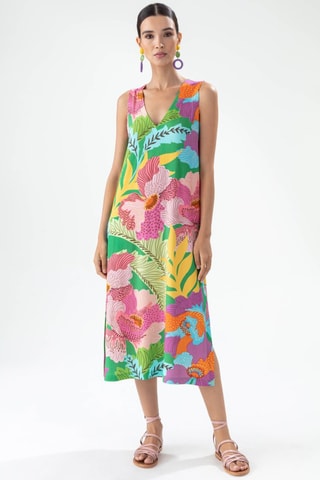 Jurk - Groen, geel en roze