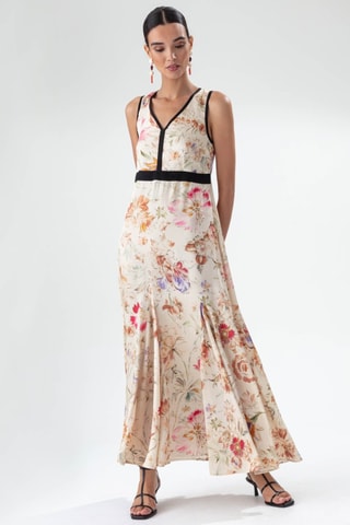 Lange Jurk - Zwart, beige en roze