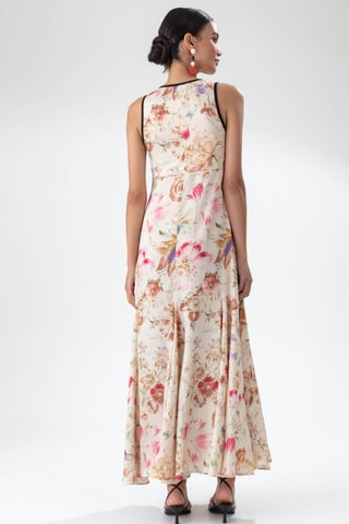 Lange Jurk - Zwart, beige en roze