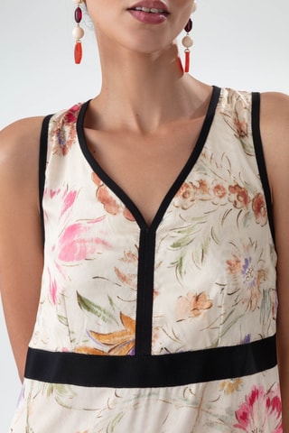 Lange Jurk - Zwart, beige en roze