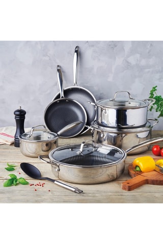 Batería de cocina de acero inoxidable con revestimiento cerámico - 9 piezas