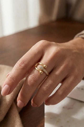 Bague - Plaqué or jaune et zircons