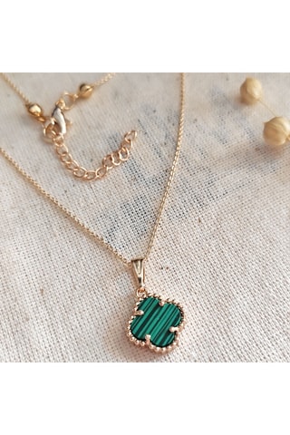 Collier trèfle - Laiton plaqué or & malachite