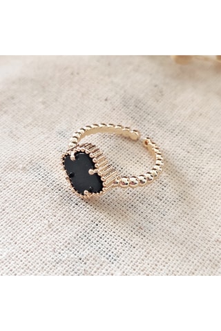 Bague réglable trèfle - Laiton plaqué or & nacre noire