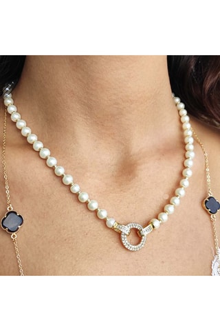 Collier de perles - Laiton plaqué or & zircons