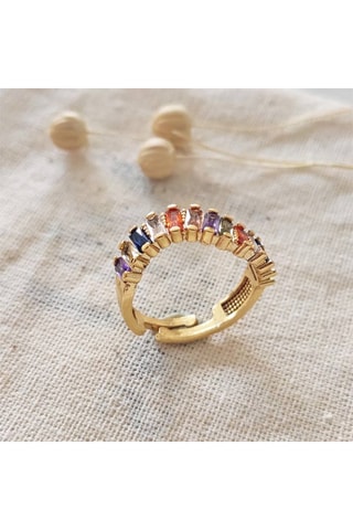 Bague ajustable - Laiton plaqué or & zircons