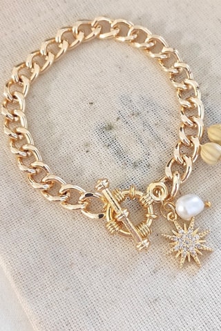 Bracelet - Plaqué or jaune, nacre et zircons