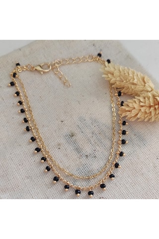 Bracelet de cheville avec des pierres cristaux noires - Laiton doré & plaqué or