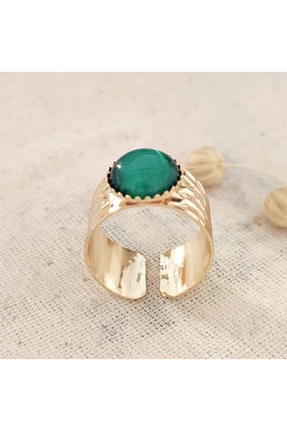 Bague ajustable - Laiton plaqué or & pierre oeil de chat