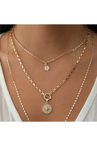 Collier multiple  - Laiton plaqué or & zircons