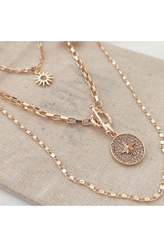 Collier multiple  - Laiton plaqué or & zircons