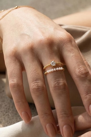 Bague - Plaqué or jaune et zircons