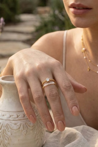 Bague - Plaqué or jaune et zircons