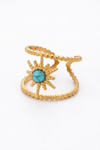 Bague - Plaqué or jaune et turquoise