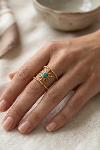 Bague - Plaqué or jaune et turquoise