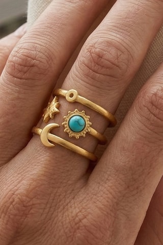 Bague - Plaqué or jaune et turquoise