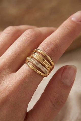 Bague - Plaqué or jaune et zircons