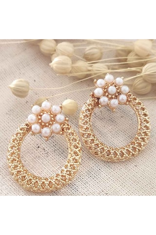 Boucles d'oreilles fleurs - Laiton plaqué or & perles